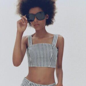 Zara- Railroad Striped Denim Cropped Tank- NWT- S